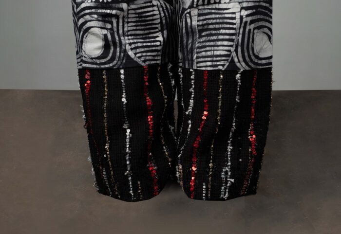 Straight Leg Pants Embellished with Black Mix Diakwu Strip - Image 3